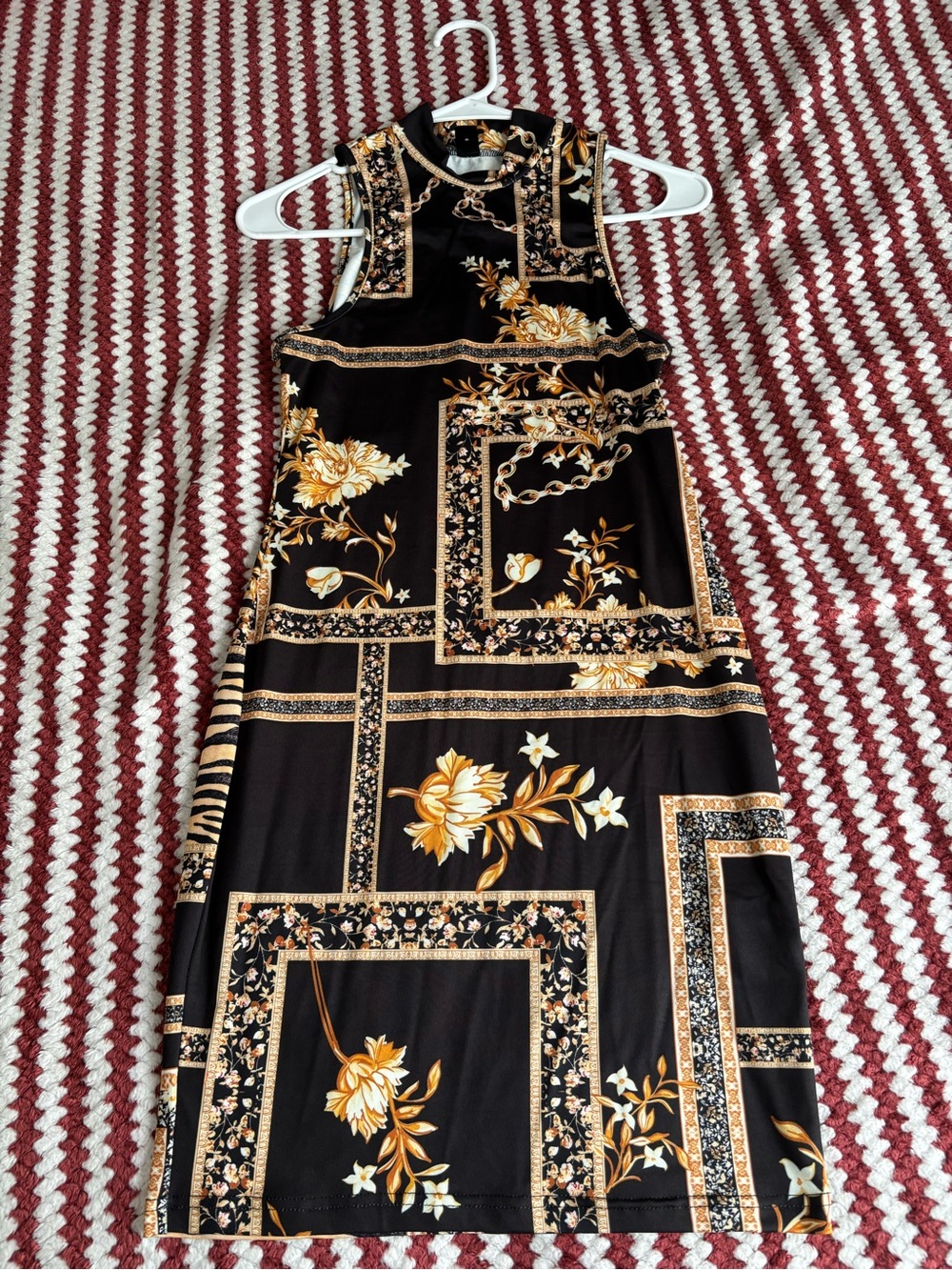 SHEIN Black and Gold Floral Patchwork Midi Dress